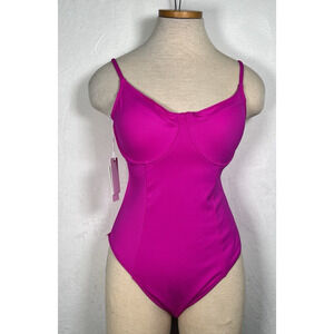 NWT Good American Compression Cutout Underwired Scuba Swimsuit Fuchsia Pink Sz.4